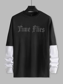 Manfinity Hypemode Men Letter Graphic 2 In 1 Tee - Black - View 3