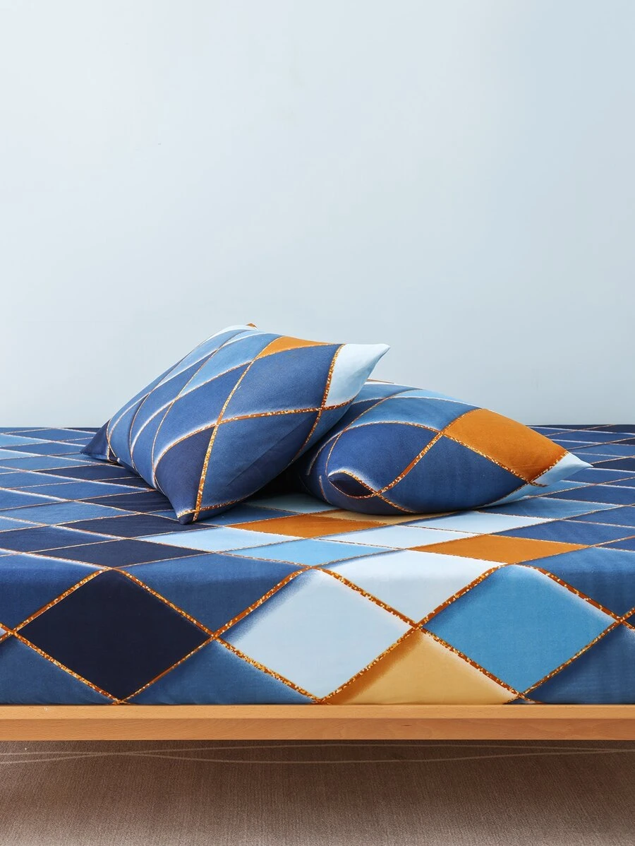 幾何圖案床笠套裝不附內芯 - 彩色 - 查看 1