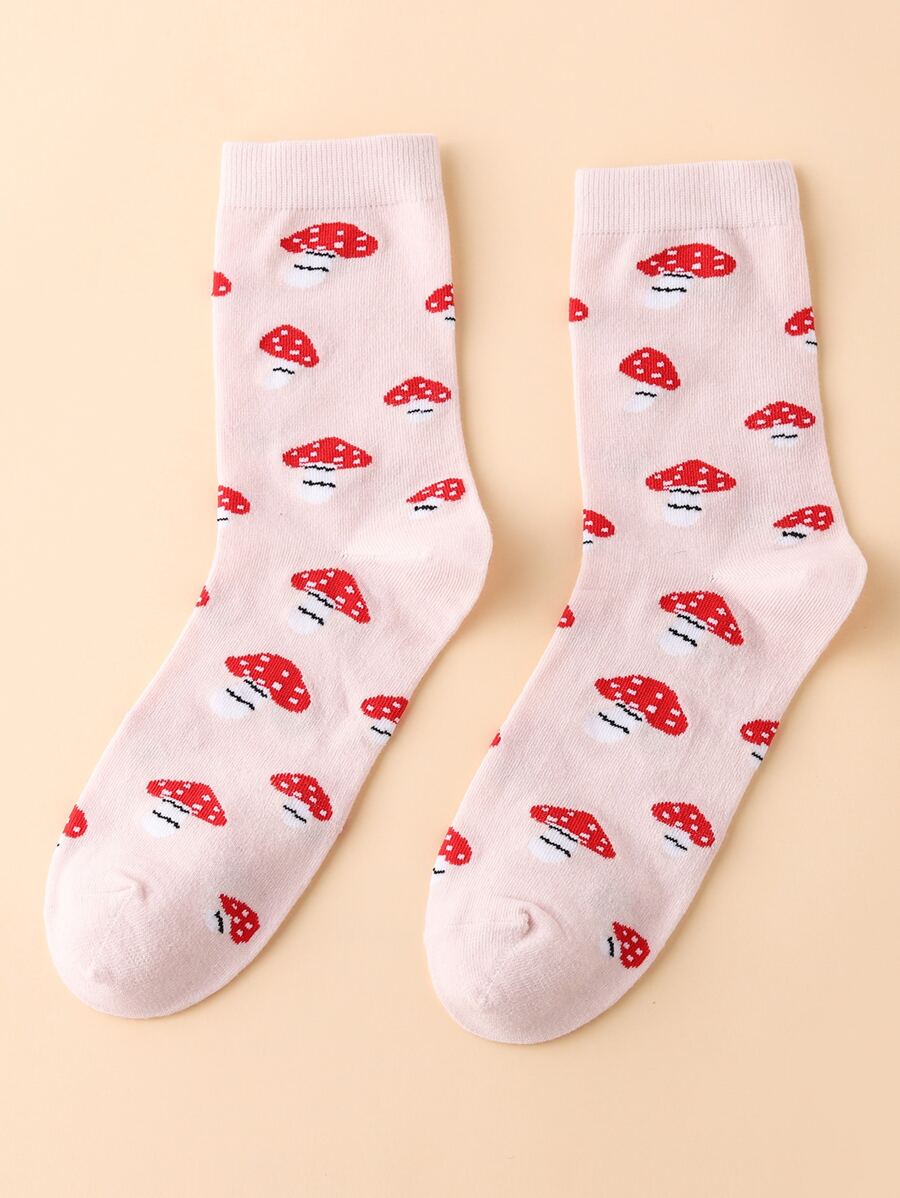 蘑菇圖案中筒襪 - 彩色 - 查看 1