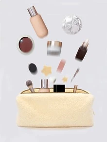 Fluffy Makeup Bag - Beige - View 1