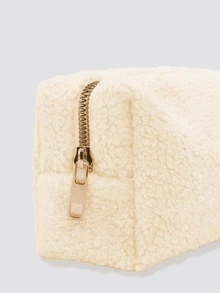 Fluffy Makeup Bag - Beige - View 2