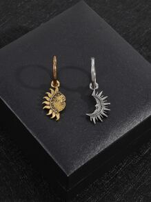 Men Sun & Moon Mismatched Drop Earrings - Multicolor - View 5
