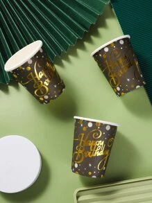 8pcs Metallic Polka Dot & Slogan Graphic Disposable Cup - Multicolor - View 2