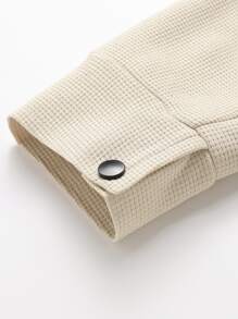 Manfinity Homme Áo khoác trùm đầu lót gấu bông có túi vá cho nam, áo khoác nỉ dài tay ấm áp thường ngày, quà tặng cho bạn bè, chồng, bạn trai, mùa thu/đông - Màu be - Xem 3