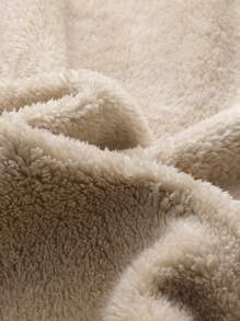 Manfinity Homme Áo khoác trùm đầu lót gấu bông có túi vá cho nam, áo khoác nỉ dài tay ấm áp thường ngày, quà tặng cho bạn bè, chồng, bạn trai, mùa thu/đông - Màu be - Xem 4