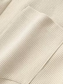 Manfinity Homme Áo khoác trùm đầu lót gấu bông có túi vá cho nam, áo khoác nỉ dài tay ấm áp thường ngày, quà tặng cho bạn bè, chồng, bạn trai, mùa thu/đông - Màu be - Xem 5