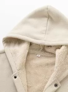 Manfinity Homme Áo khoác trùm đầu lót gấu bông có túi vá cho nam, áo khoác nỉ dài tay ấm áp thường ngày, quà tặng cho bạn bè, chồng, bạn trai, mùa thu/đông - Màu be - Xem 6