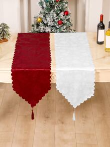 1 pieza Camino de mesa Navidad con patrón de copo de nieve con diseño de fleco al azar - Multicolor - Ver 1