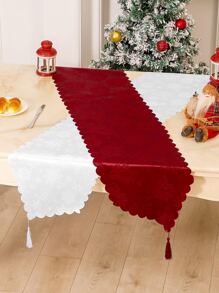 1 pieza Camino de mesa Navidad con patrón de copo de nieve con diseño de fleco al azar - Multicolor - Ver 2