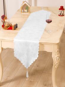 1 pieza Camino de mesa Navidad con patrón de copo de nieve con diseño de fleco al azar - Multicolor - Ver 4