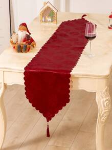 1 pieza Camino de mesa Navidad con patrón de copo de nieve con diseño de fleco al azar - Multicolor - Ver 5