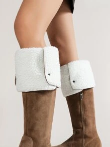 黑色优雅扣饰女士时尚靴子，侧面拉链开合，粗跟，完美搭配开衫/毛衣，经典设计 - 棕色 - 查看 5