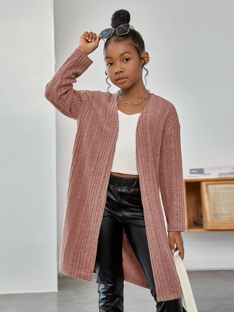 SHEIN Girls Drop Shoulder Open Front Coat