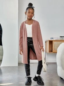 SHEIN Girls Drop Shoulder Open Front Coat