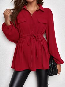 SHEIN Maternity Lantern Sleeve Drawstring Waist Blouse