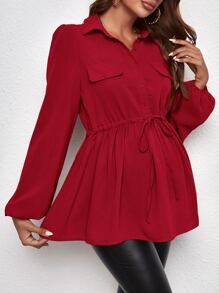 SHEIN Maternity Lantern Sleeve Drawstring Waist Blouse