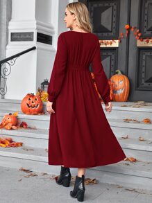 SHEIN 孕婦燈籠袖自綁腰帶洋裝