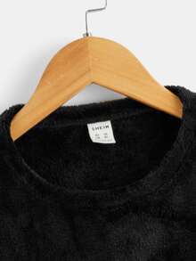 SHEIN 2pcs Casual Plaid Outfit For Tween Boys, Including Loose Fit Round Neck Sweatshirt With Pocket And Plaid Pants, Soft And Comfortable Knitwear Set For Home And Daily Wear - Multicolor - View 7