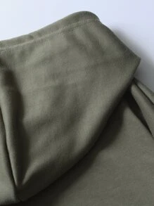 ROMWE MEN 男士字母圖案連帽衫 - 軍綠色 - 查看 4