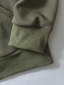 ROMWE MEN 男士字母圖案連帽衫 - 軍綠色 - 查看 5