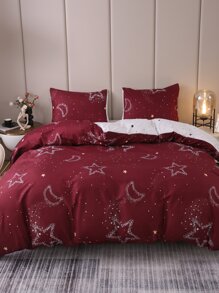 Set colcha sin relleno con patrón de estrella y luna - Burdeos - Ver 1