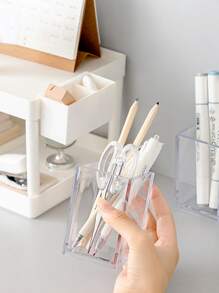 1pc Clear Pen Holder - Clear - View 3