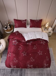 Set colcha sin relleno con patrón de estrella y luna - Burdeos - Ver 5