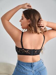 Plus Floral Lace Underwire Bra - Black - View 2