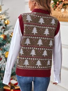 Chaleco de punto con patrón de Navidad sin camisa - Marrón - Ver 2