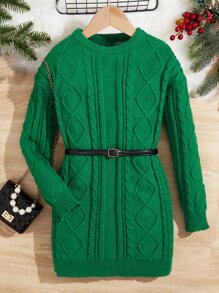 SHEIN Áo len nữ màu trơn Giải trí - màu xanh lá - Xem 1