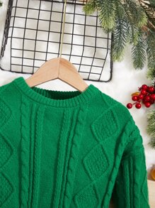 SHEIN Áo len nữ màu trơn Giải trí - màu xanh lá - Xem 3