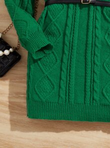 SHEIN Áo len nữ màu trơn Giải trí - màu xanh lá - Xem 4