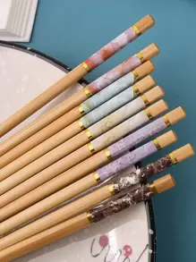 5 paires/set Baguettes à motif marbré 22,5cm moderne bambou pour Vaisselle