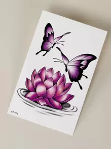 1 miếng dán hình xăm tạm thời hình hoa sen tím bí ẩn và hình con bướm cho phụ nữ ở cánh tay, ngực, lưng - Nhiều màu - Xem 6