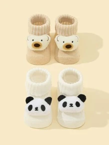 2雙嬰兒貓熊和熊裝飾襪子 - 彩色 - 查看 1