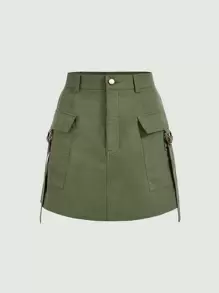SHEIN MOD Solid D-ring Belted Cargo Skirt - Army Green - View 2