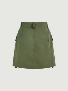 SHEIN MOD Solid D-ring Belted Cargo Skirt - Army Green - View 7