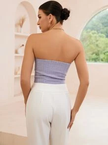 SHEIN Unity Plaid Bandana Hem Tweed Tube Top - Lilac Purple - View 2