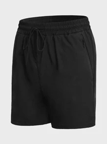 Manfinity Athleisure Pantalones cortos deportivos de verano para hombres con cintura ajustable al estilo novio, elásticos y cómodos - Negro - Ver 1