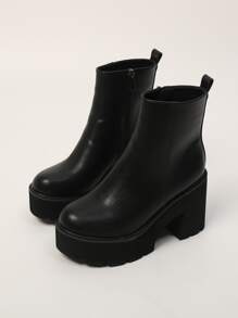 秋冬女士时尚黑色保暖内衬休闲度假厚底靴，女靴 - 黑色 - 查看 4