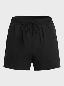 Manfinity Athleisure Pantalones cortos deportivos de verano para hombres con cintura ajustable al estilo novio, elásticos y cómodos - Negro - Ver 3