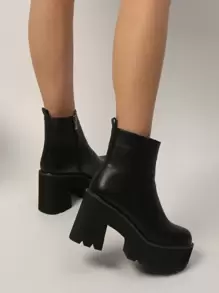 秋冬女士时尚黑色保暖内衬休闲度假厚底靴，女靴 - 黑色 - 查看 5