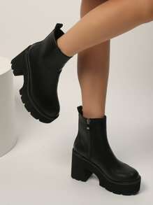 秋冬女士时尚黑色保暖内衬休闲度假厚底靴，女靴 - 黑色 - 查看 6