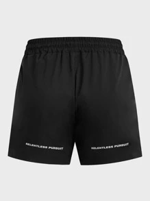 Manfinity Sport Corelite Boyfriend Style Men Letter Graphic Drawstring Waist Sports Shorts - Black - View 2