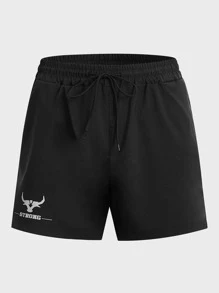 Manfinity Sport Corelite Boyfriend Style Men Letter Graphic Drawstring Waist Sports Shorts - Black - View 6