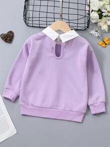 SHEIN Young Girl Slogan & Butterfly Print Contrast Collar Drop Shoulder Sweatshirt - Lilac Purple - View 2