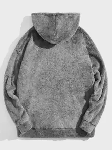 Manfinity VCAY Loose Fit Plus Size Men's Teddy Hoodie With Patched Detail - Dark Grey - View 2
