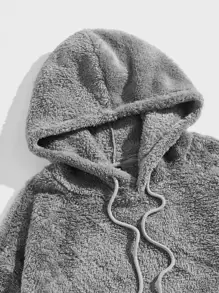 Manfinity VCAY Loose Fit Plus Size Men's Teddy Hoodie With Patched Detail - Dark Grey - View 3