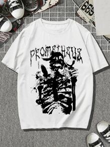 ROMWE MEN Goth Guys Cotton Skeleton Graphic Tee - White - View 1