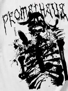 ROMWE MEN Goth Guys Cotton Skeleton Graphic Tee - White - View 3